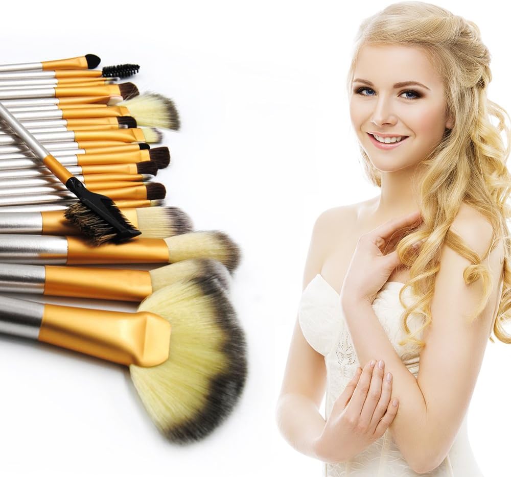 Makeup Brush Set 24pcs Professional Makeup Brushes Natural Premium Synthetic Cosmetic Brushes Kabuki Foundation Blending Blush Face Eye Liquid Powder Cream