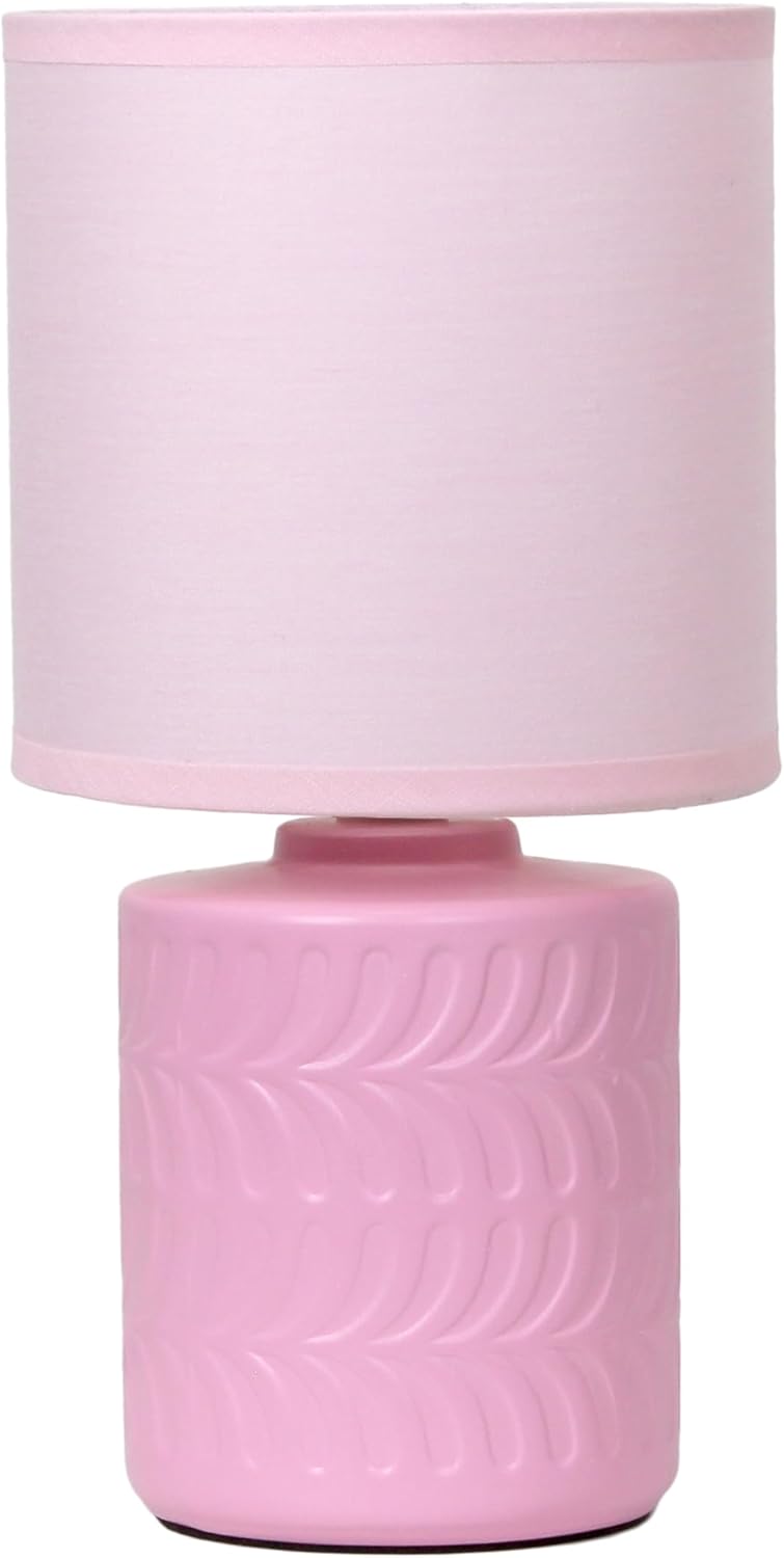 Simple Designs LT1167-PNK 10" Chic Glow Mini Floral Patterned Ceramic Table Lamp, Monochromatic Drum Shade, for Bedroom, Office, Living Room, Kids Room, Modern Home Décor, Pink