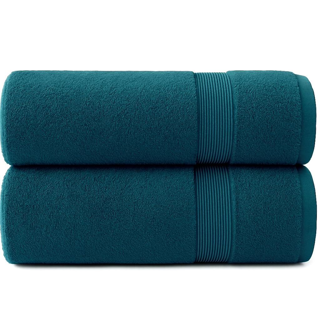Diamond Tex Extra Large Jumbo Bath Sheet Set of 2 Hanging Loop - Cotton Ring Spun 600 GSM Quick Dry Towel - Super absorbent Large Bathroom Sheets (100 x 200 cm)