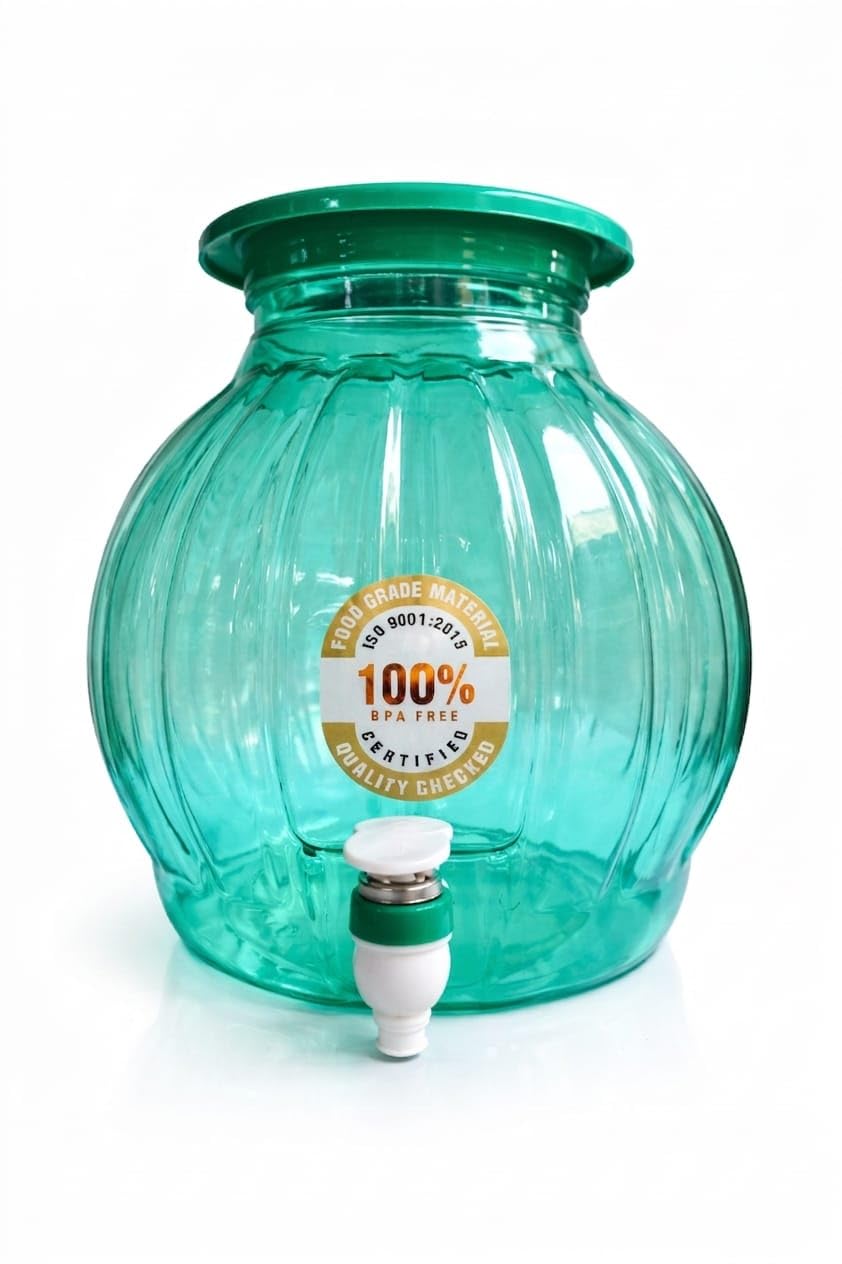 10 Litre Water Dispenser Jar with Tap | Food Grade Plastic | Leak Proof Spigot | BPA Free Storage Container for Home Kitchen Office (Green)-image-37