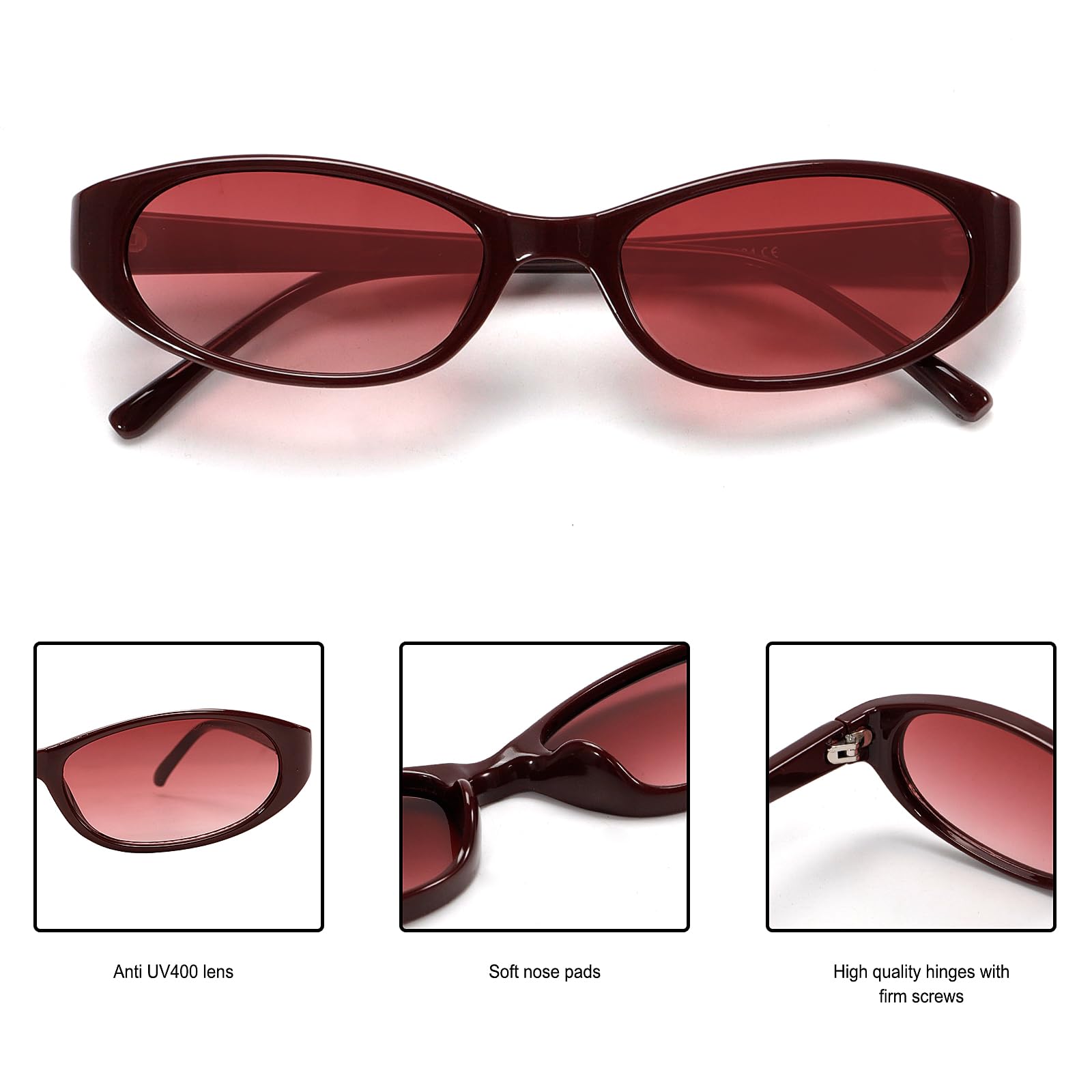 GUVIVI Retro owalne okulary przeciwsłoneczne dla kobiet szykowne kocie oko lata 90. okulary przeciwsłoneczne lekkie wąskie odcienie modne okulary przeciwsłoneczne chroniące przed promieniowaniem UV | 2026 Chic Y2K lekkie wąskie modne wąskie okulary przeci