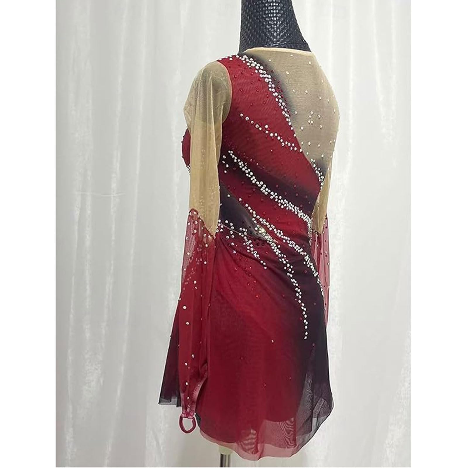 Abito da Pattinaggio su Ghiaccio Crystal Gonna da Concorrenza di Pattinaggio Artistico Vestito Esibizione con Pattini a Rotelle Body da Ginnastica Ritmica con Tintura Halo