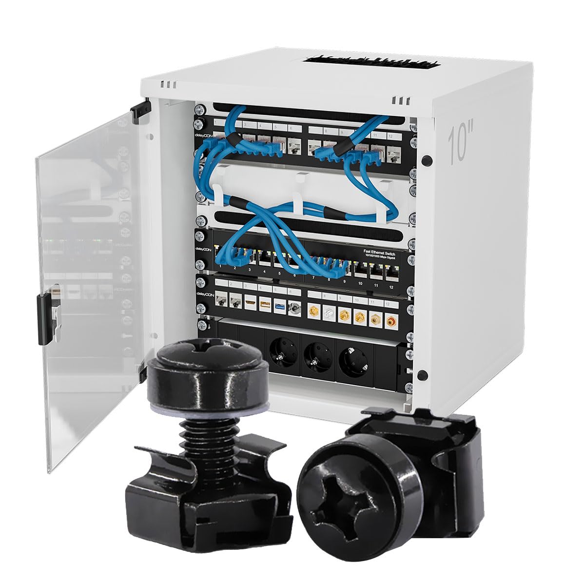 Dadi a Gabbia e Viti per Montaggio su Rack - Set M6 Con Rondelle per Armadi - 20 Pezzi