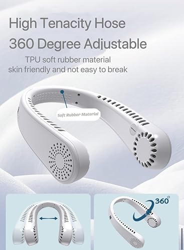 Ventilador de cuello portátil, ventilador de enfriamiento sin aspas, batería recargable de 5000 mAh, ventilador de cuello sin aspas, tiempo de