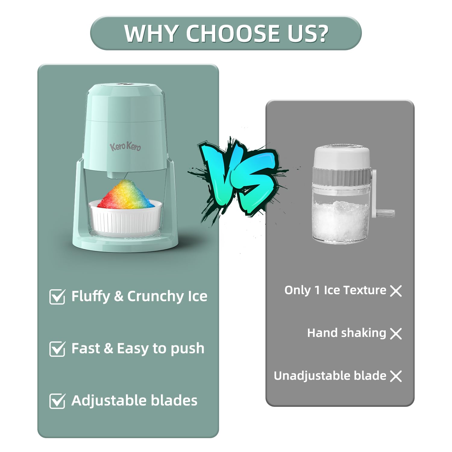 Professional Shaved Ice Machine: RX03 Electric Snow Cone Maker & ICEE Machine for Home, 60W Power, 120V Universal Voltage, Create Fluffy Ice Snow Cones, Slushies and Frozen Treats-Green (Green)