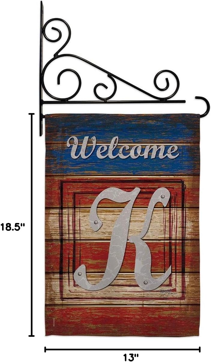 Patriotic K Initial Garden Flag Set Wall Holder Monogram Americana Star and Stripes Patriotism Independence Memorial United State American Small Gift Yard House Banner Double-Sided 13 X 18.5