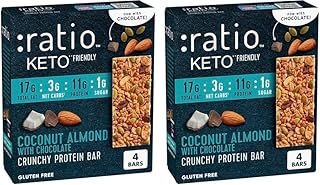 Ratio Crunchy Protein Bar, Coconut Almond With Chocolate, 11g Protein, Keto Friendly, 5.8 oz (4 Bars) (Pack of 2)