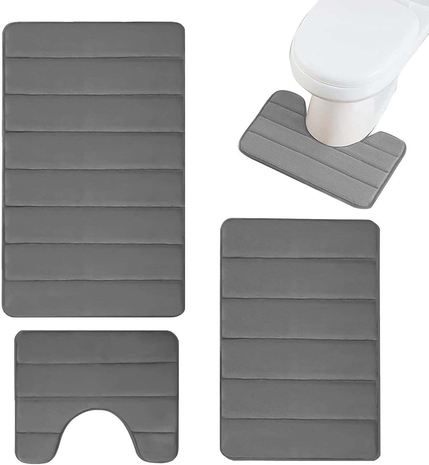 Bathroom Rugs for Toilet Area Striped Absorbent Floor Mat | Curved Contour Toilet Rug Set for Toilet, Bedroom, Entrance Home Decor Accessories