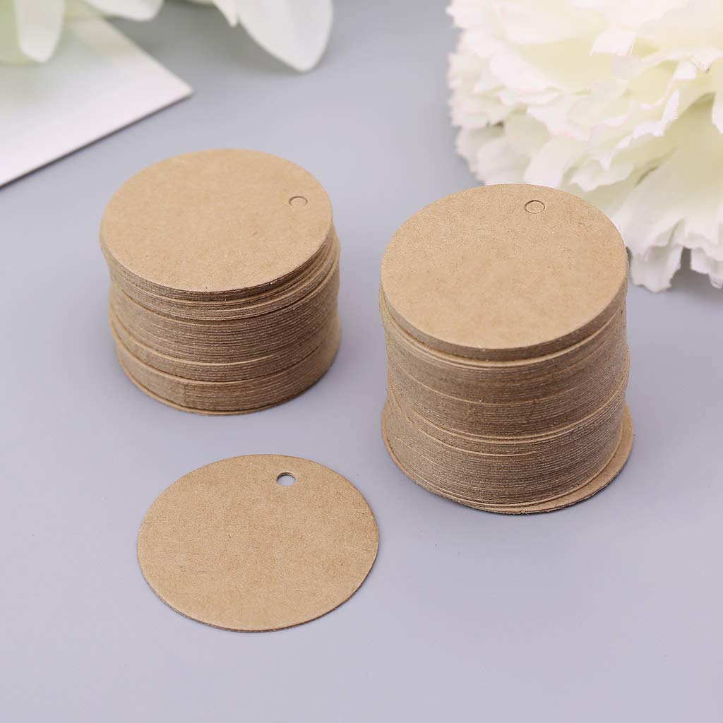 Baiyao 100 targhette rotonde in carta kraft da appendere da 3,5 cm, per matrimoni, biglietti, cartellini dei prezzi, segnalibri, biglietti regalo per Natale, matrimonio, compleanno