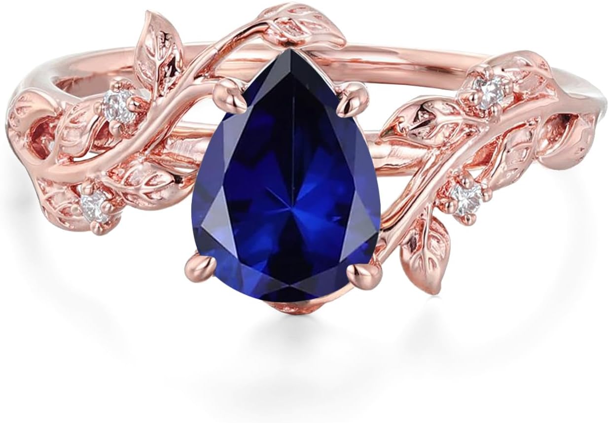 10K/14K/18K Solid Gold 1 Carat Pear Gemstone Vintage Engagement Ring for Women Nature Inspired Birthstone Leaf Vine Art Deco Wedding Promise Anniversary Rings for Her Wife Bridal Size 4~12 - Image 7