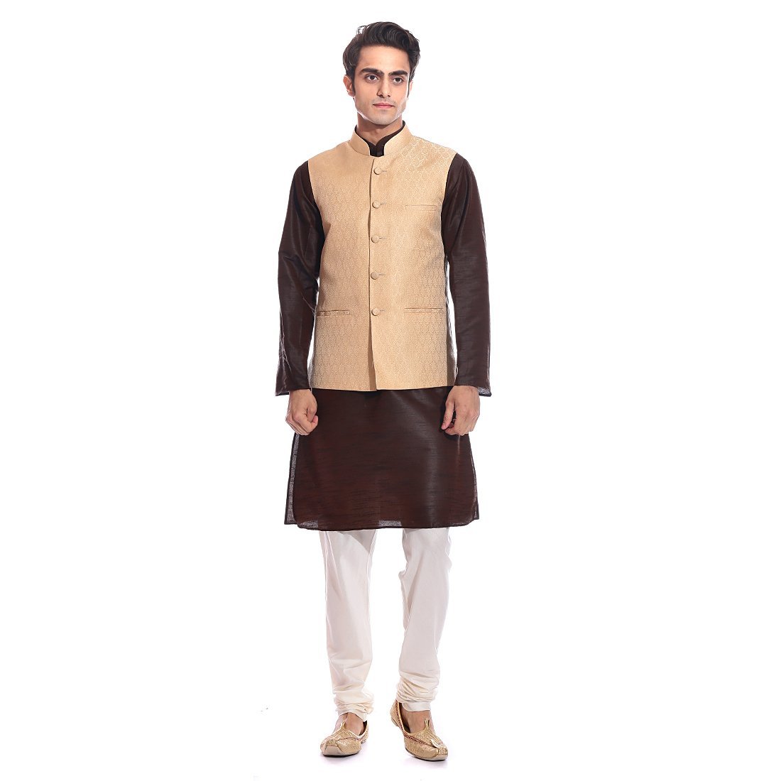 Pijama kurta de seda marrón con chaqueta Talla 40 para hombre 5
