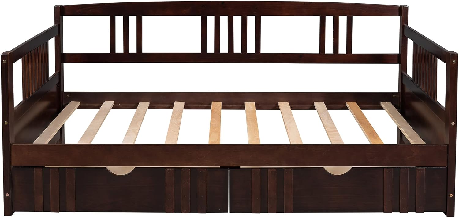 Bellemave Twin Size Daybed, Twin Daybed with Storage, Wood Daybed with Drawers, Twin Daybed Frame with 2 Storage Drawers for Kids Boys Girls Teens Adults, No Box Spring Needed, Espresso