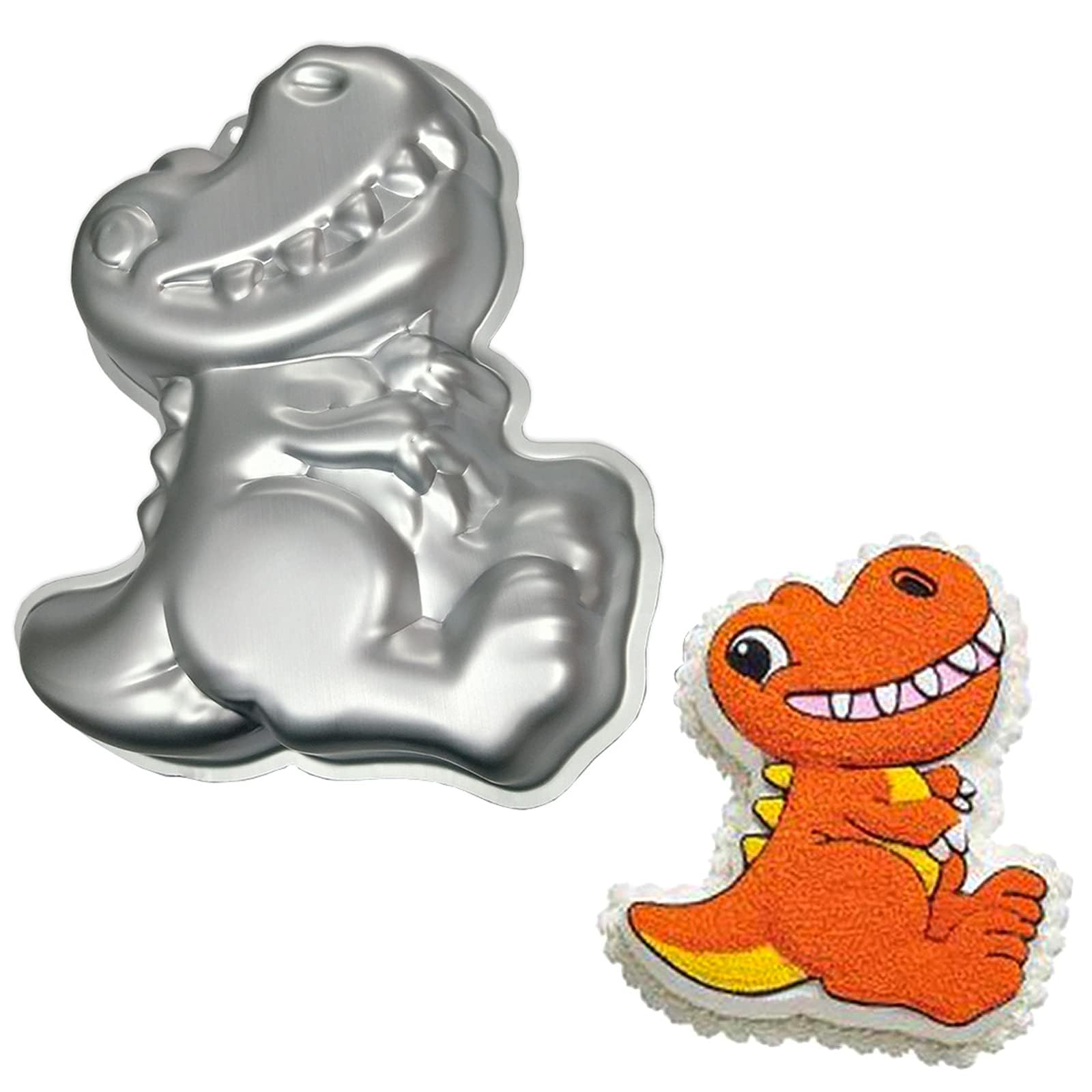 Backform Dinosaurier, Dinosaurierkuchenform, Kinder Geburtstag 3D-Kuchenform, Süßer Dino 3D Kuchenform aus Aluminium für Kindergeburtstag Dinokuchen Dinotorte