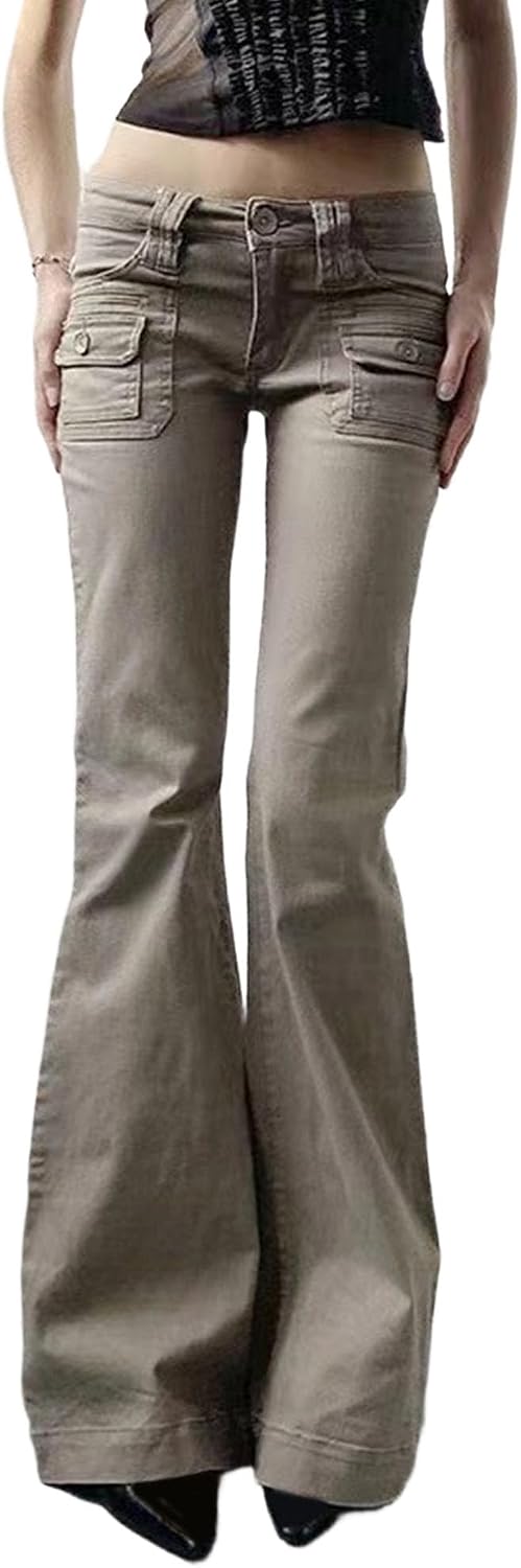 Women's Flare Leg Denim Slim Fit Casual Urban Long Jeans Cargo Jeans