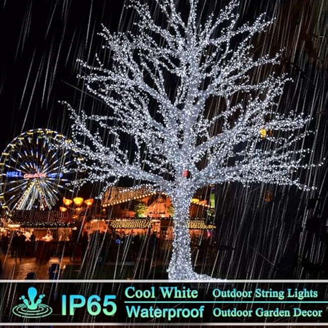 OZS 2PK 240LED 95FT Solar Sring Lights Outdoor Waterproof, Solar Christmas Lights for Outside, Green Wire Tree Electric Holiday Light with 8 Lighting Modes for Christmas Decorations(Cool White)