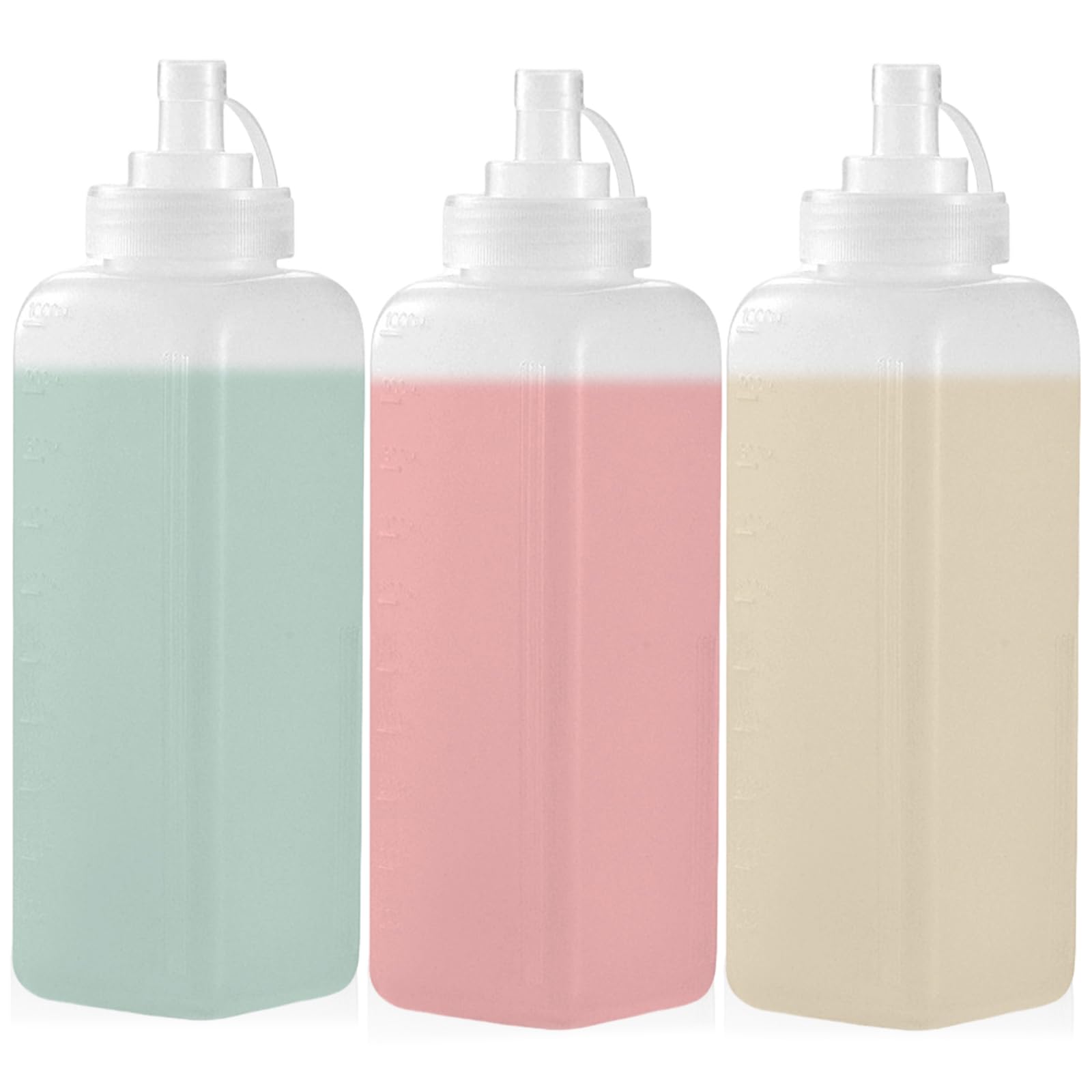 Botellas de plástico para dispensador de salsa, ketchup y pintura con escala medidora, 3x1000ml