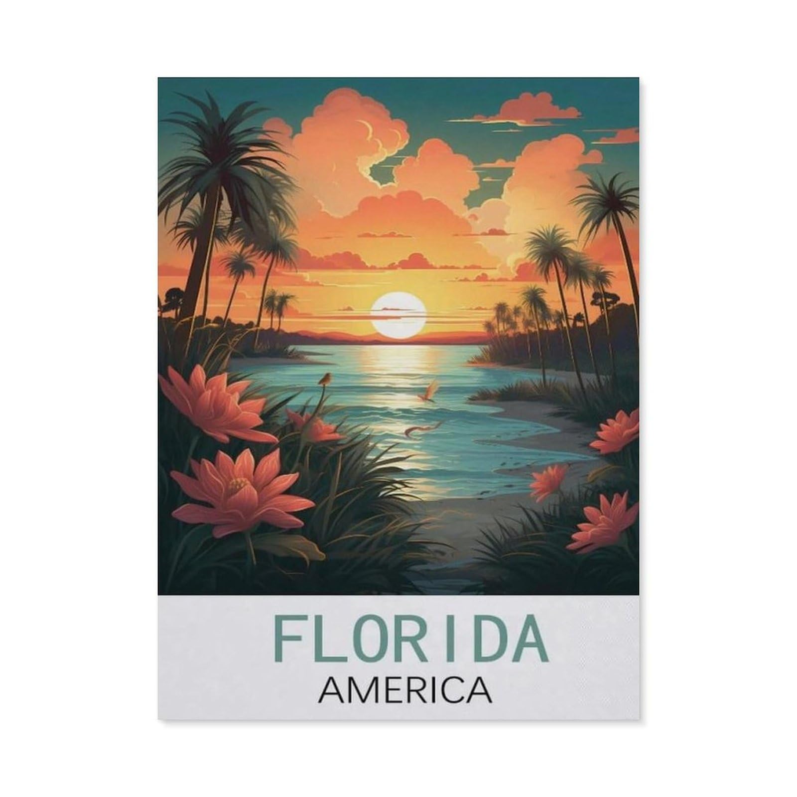 BEAYODKP Full Diamond 5D DIY Diamond Painting，Florida America Vintage Travel Posters，3D Diamond Embroidery Cross Stitch Mosaic Needle Works（30 x 40 cm/11.81 x 15.74 inches）-CP28
