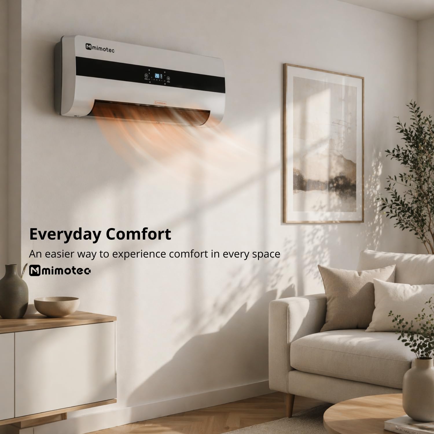 M Mimotec – Termoventilatore ceramico da parete Dad 3000W, silenzioso <45 dB, con telecomando, display LED, timer e griglia oscillante, protezione IPX2 e contro il surriscaldamento