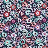 Craftine Tissu Jersey Stretch Fleurs Floraviva muticolores sur Fond Bleu Canard - par 50 cm