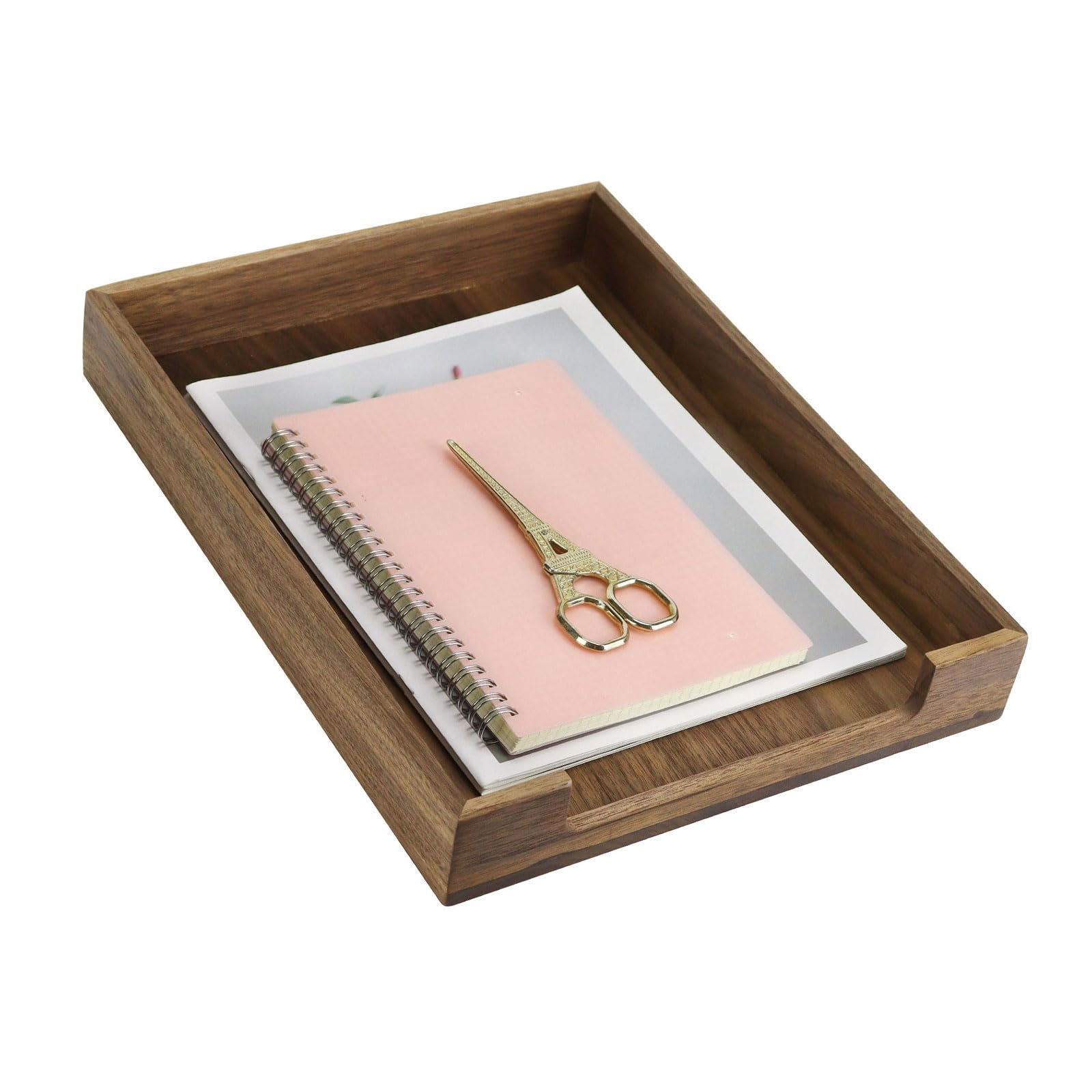 Walnut Wood Letter Tray, A4 Paper Document File Tray Handcrafted Wooden Document Organizer for Office Desk, Home Solid Wood Storage Box, Desktop File Trays, North American Black Walnut(B)
