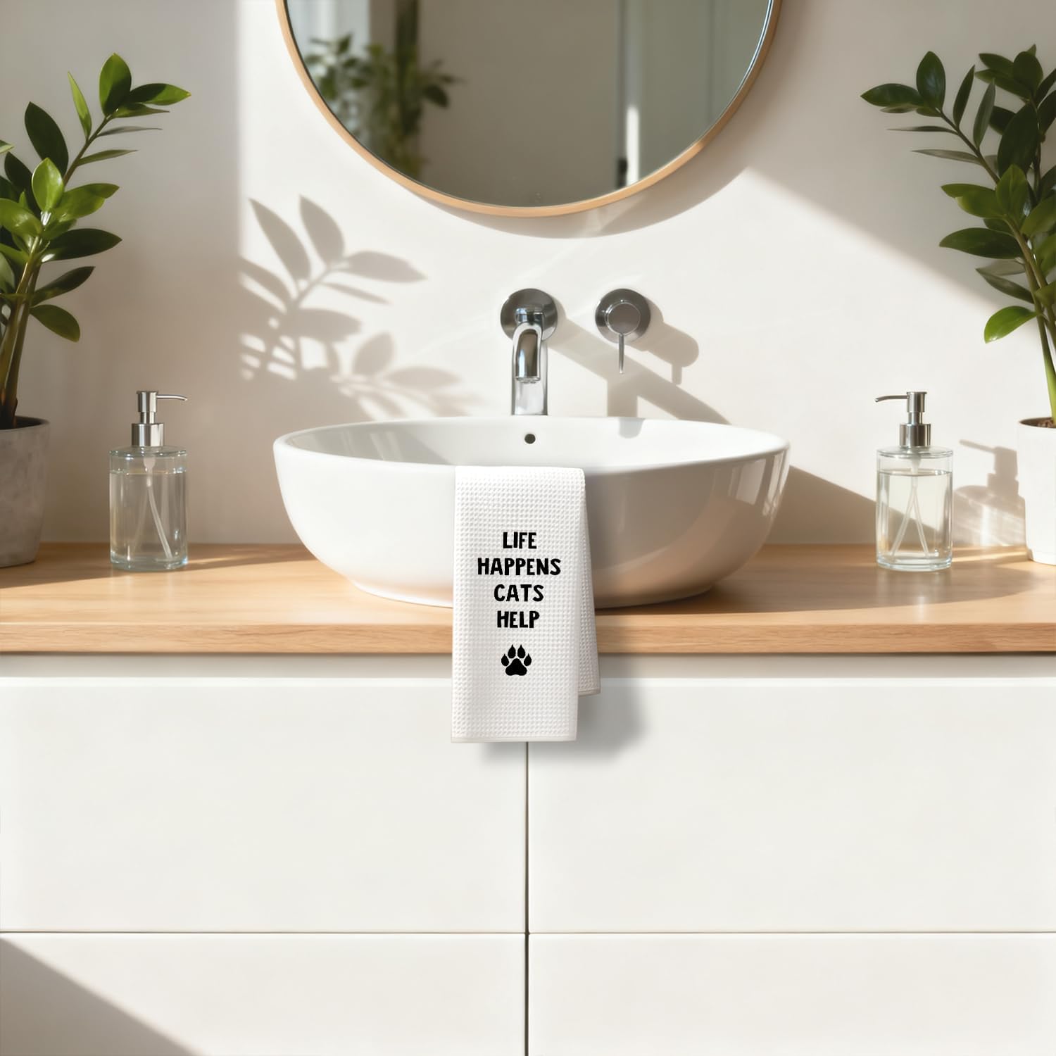 Funny Cat Kitchen Dish Towels, Cat Lovers Mom Lady Gifts, Life Happens Cats Help Decorative Hand Tea Towels for Bathroom Kitchen, 16x24 Inches - Image 6