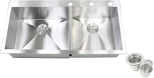 Fregadero de cocina contemporáneo de acero inoxidable calibre 16 duradero con diseño de radio cero, montaje superior sobre el mostrador (43