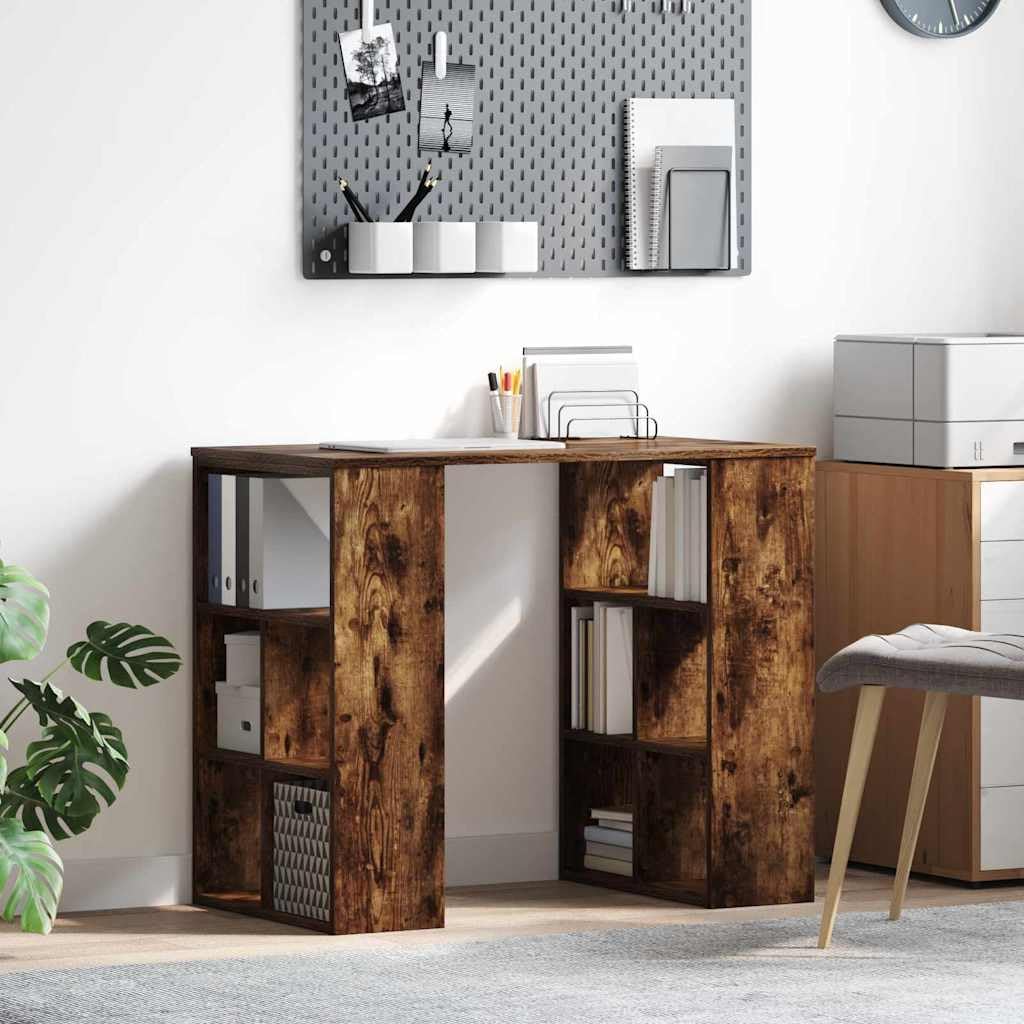 Scrivania affumicatura 90 x 50 x 75 cm, materiale in legno, con ripiano integrato, moderno tavolo per computer per ufficio domestico, versatile