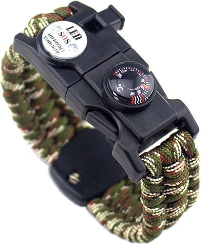 Pulsera de supervivencia 21 en 1, 7 núcleos de cuerda de paracaídas de emergencia, kit de equipo de pulsera deportiva de emergencia, brújula