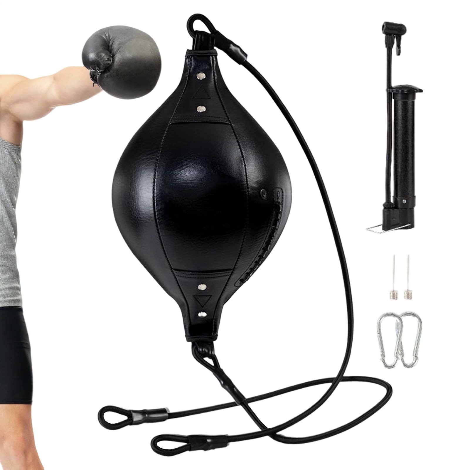 Dwustronny Worek Bokserski Przenośny regulowany, elastyczna skóra PU | Gruszka bokserska do fitnessu do domu i ogrodu, fitness, ćwiczeń fizycznych, treningu core, koordynacji, dla dorosłych i