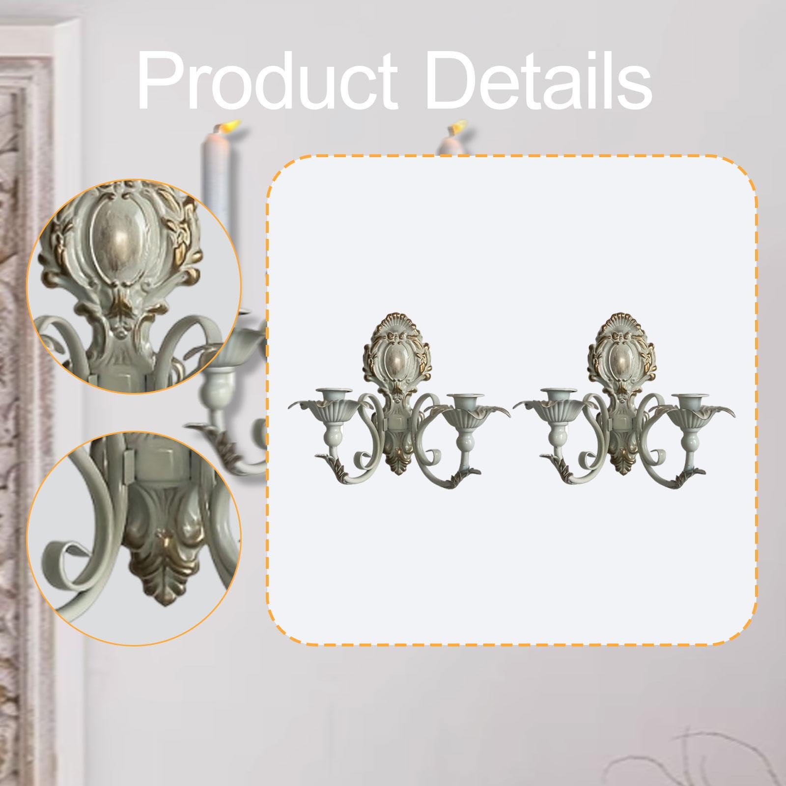 2 Piezas Apliques de Pared para Velas Portavelas Colgante Retro Soporte Hierro Forjado Diseño Nórdico Funcional Adecuado para Dormit, Blanco, Individual