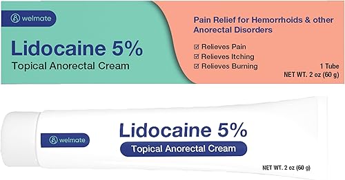 WELMATE - Crema adormecedora de lidocaína al 5%, 2oz (60g) - Crema de lidocaína de máxima fuerza - Alivio de hemorroides - Anestésico de uso