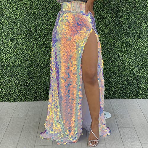 Lisong Women High Waist Colorful Sequin Floor Length Split Spectial Occasion Skirt3