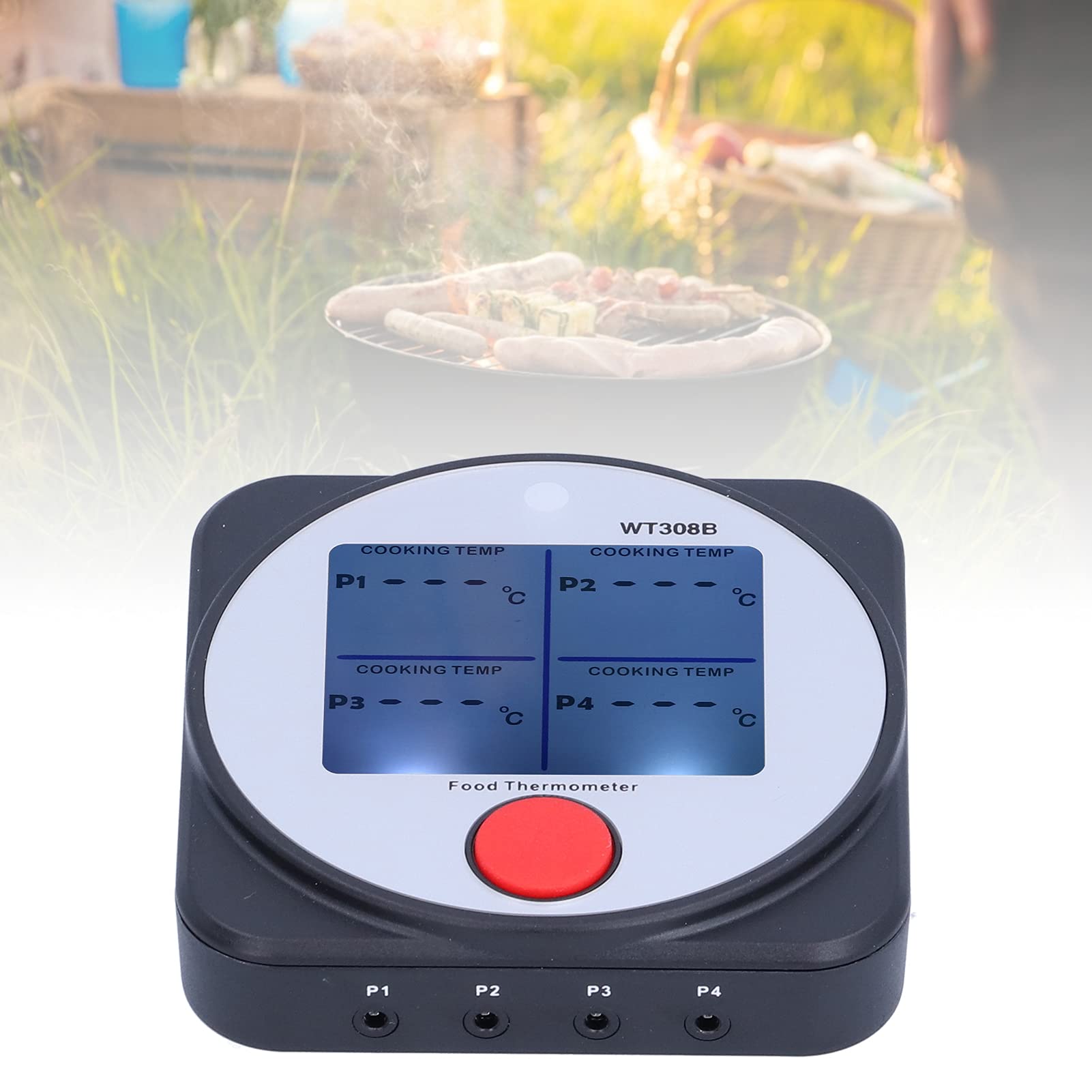 Grillthermometer, Bluetooth-Lebensmittelthermometer mit LCD-Hintergrundbeleuchtung, kabelloser Sonden-Temperaturtester für Grillen im Freien, Kochen, Picknick, ABS-Material, 40