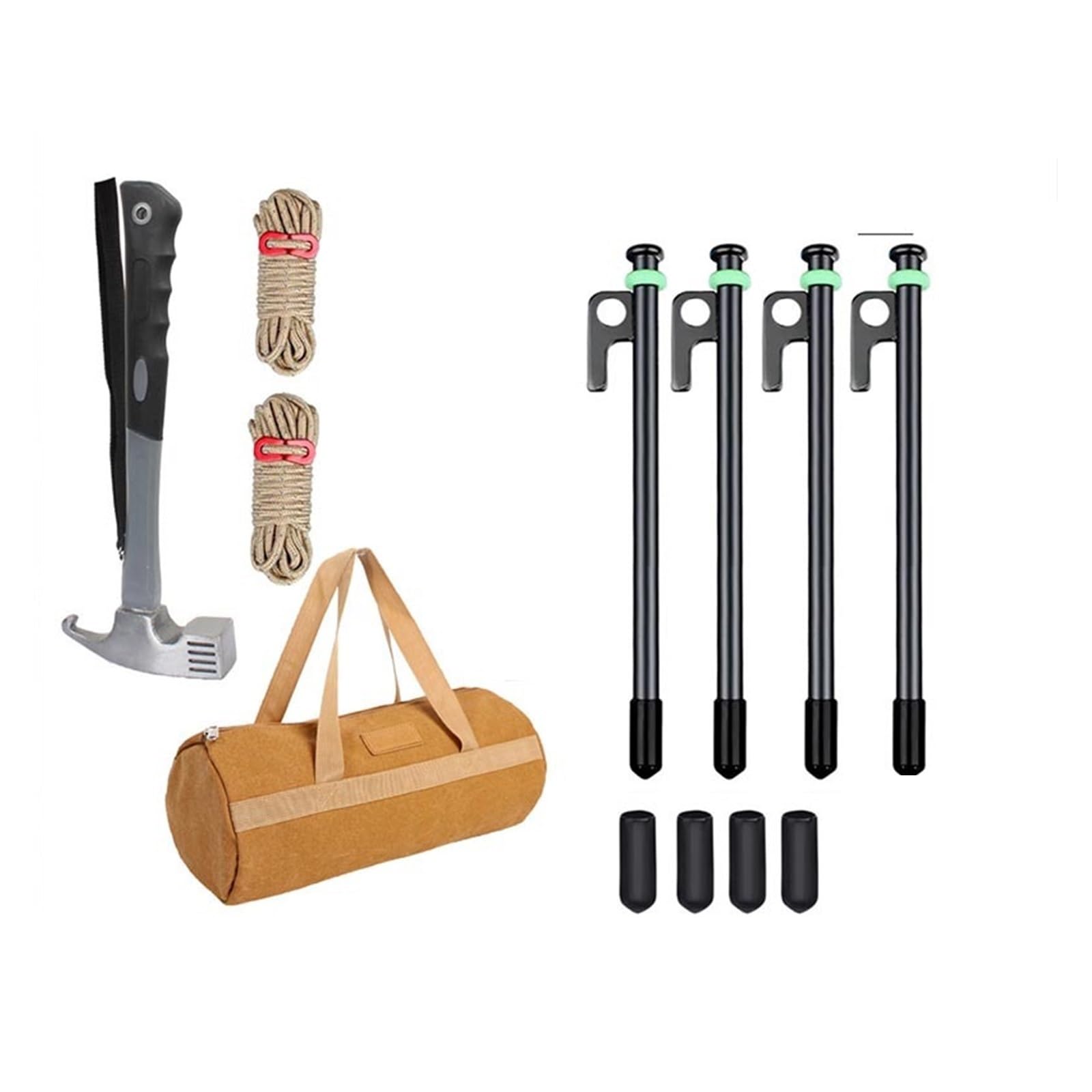 Tent Peg Mallet Tent Stakes Heavy Duty & Hammer Set Steel Tent Pegs+Storage Bag +Fluorescent Rubber Circle for Camping Grassland,Canopies