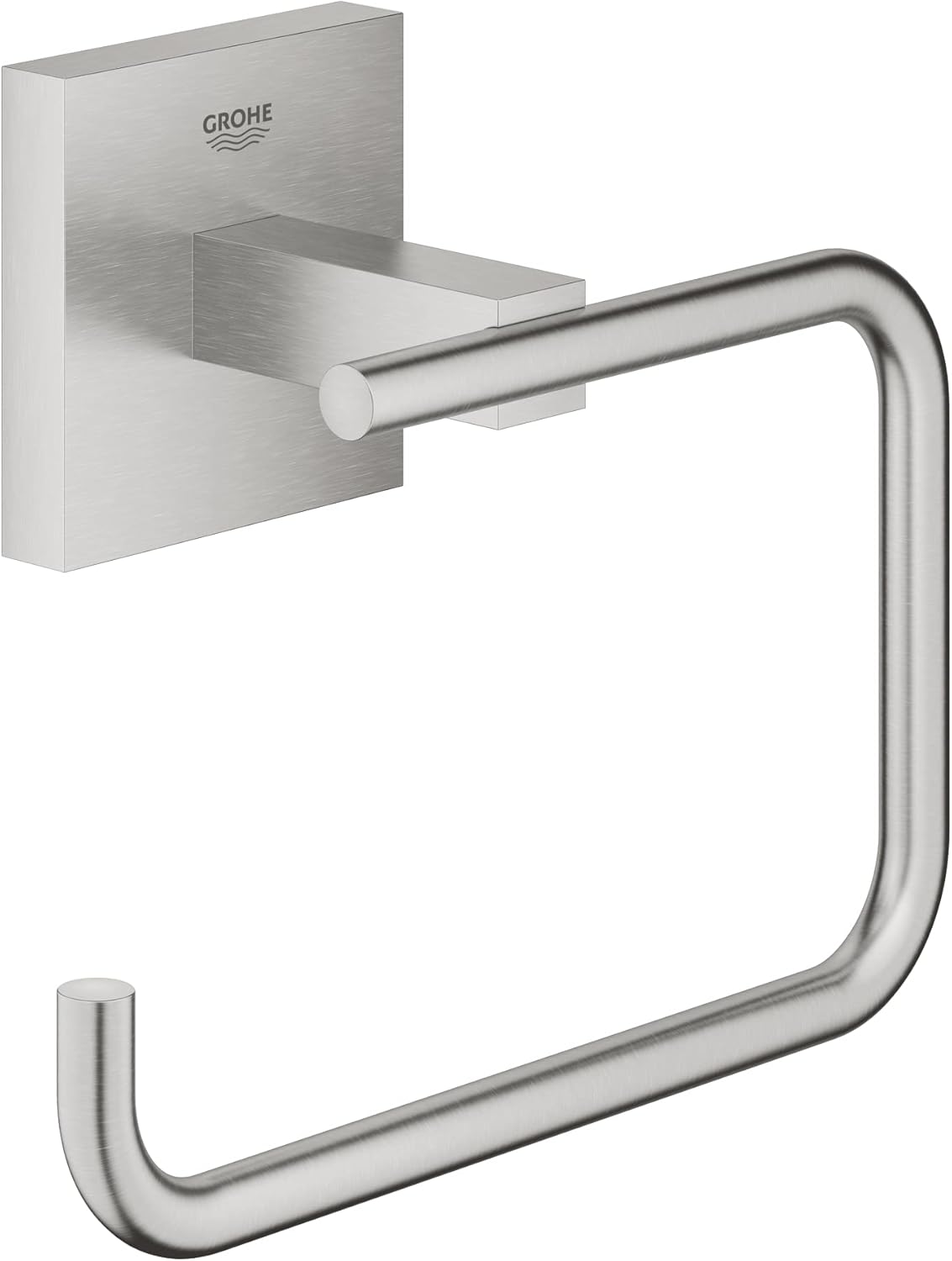 GROHE Start Cube Toilet Roll Holder Without Cover (Metal, Wall Mounted, Concealed Fastening, with Screws and Dowels), Size 138 mm, Extra Easy to Fit with GROHE QuickGlue, Stainless Steel, 40978DC0