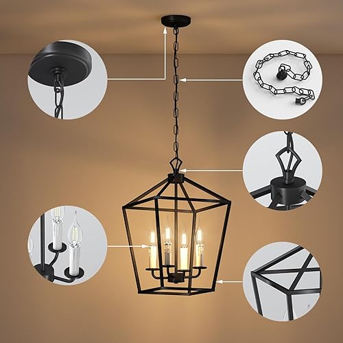 Miniatura 3 de baunoisk Lámpara de araña negra de granja con 4 luces colgantes para isla de cocina, entrada, comedor