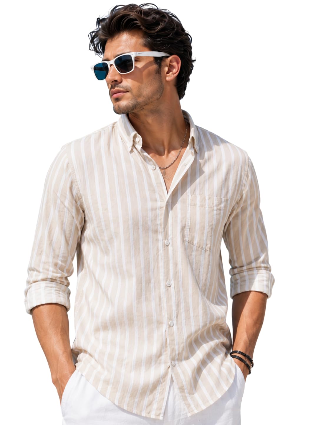Majestic Man Classic Slim Fit Vertical Striped Casual Cotton Shirt