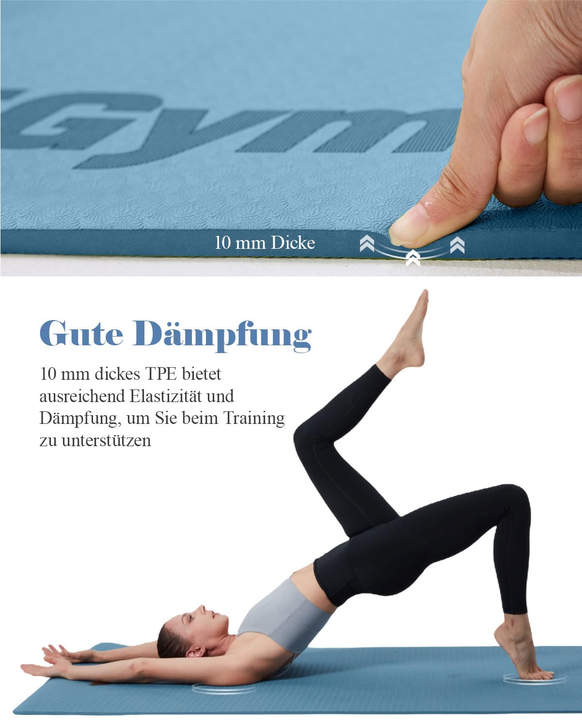 Yogamatte Rutschfest 195×90cm TPE Gymnastikmatte 10mm Dicke | Fitnessmatte XL, mit Tragegurt + Tasche, für Pilates Yoga Workout