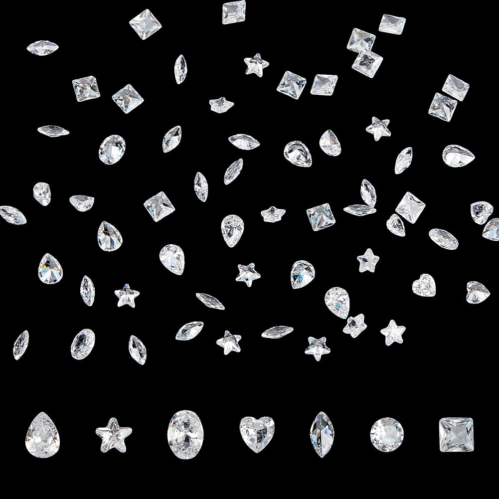 WADORN 140Pcs 7 Styles Clear Cubic Zirconia Stone Cabochons, Grade A Faceted CZ Crystal Rhinestones Diamand Teardrop Oval Heart Cabochons Gems with Pointed Back for Nail Art Craft Jewelry Making