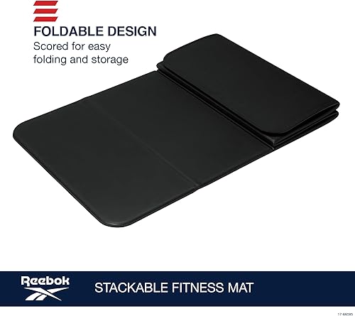 Miniatura 6 de Reebok Vector - Tapete apilable de fitness, 72 x 24 pulgadas (negro), tapete de yoga plegable de 0.47 pulgadas para ejercicios de suelo y