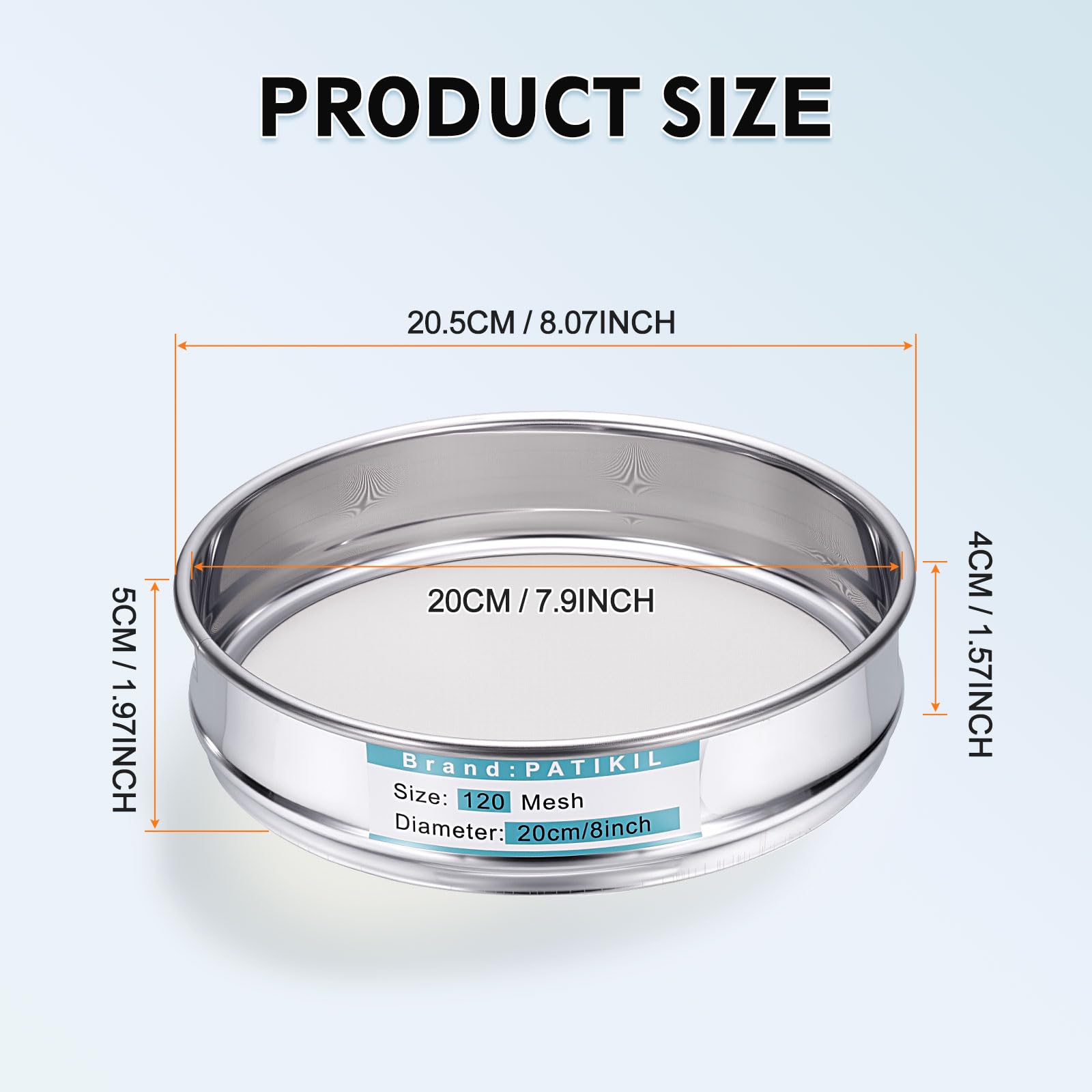 PATIKIL 120 Mesh (0,125mm) Laborsieb 7,9" (20cm) Durchmesser Siebgewebe 304 Edelstahl Drahtgewebe Feines Maschinensieb Für Industrielles Labor Haushalt Bodensieb Trockensieb Hash