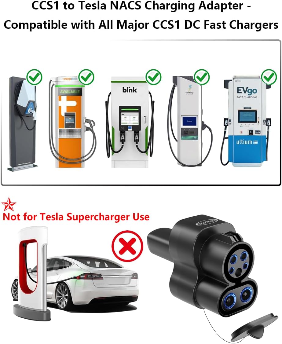 2 in 1 CCS & J1772 to Tesla Adapter, 250KW DC / 80A AC, CCS1 to NACS Charging Adapter, Only Fit for Tesla Model S/3/X/Y for Level 1, 2, 3 Charging Stations