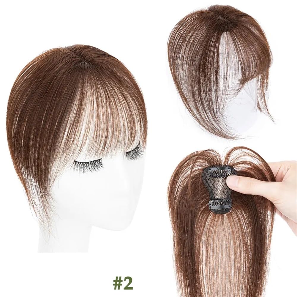 Flequillo de aire de 4 x 6 cm, cabello humano, postizo con clip, 10 g, flequillo ligero de 25 cm(Dark Brown)