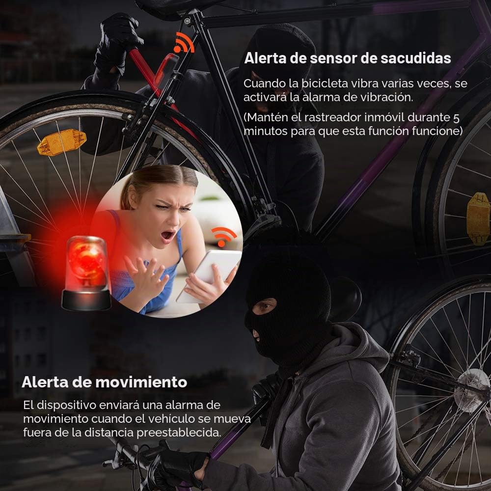 Rastreador GPS para Moto y Coche, Localizador Impermeable con Alertas SOS y de Velocidad, Batería 1800 mAh, sin Tarjeta SIM