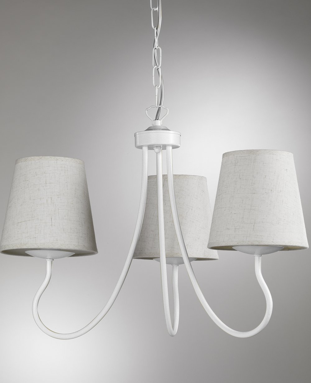 ONLI - Lámpara Margot con estructura de metal blanco y pantallas de tela. Líneas simples y armonicas, apto a todos los estilos de muebles clásicos y contemporaneo. 3 x E14.
