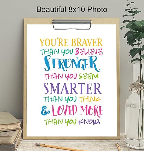 Miniatura 4 de Inspirational Kids Room Decor - Always Remember You are Braver Than You Believe Quotes Wall Art - positive Affirmations Teacher Gifts for Women,