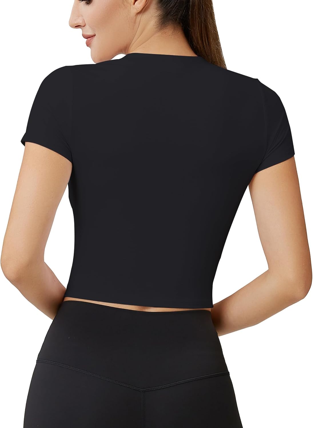 Move With You Women Workout Top Twist Front V Neck Short Sleeve Athletic Crop Top Stretchy Gym Shirt Athleisure Top