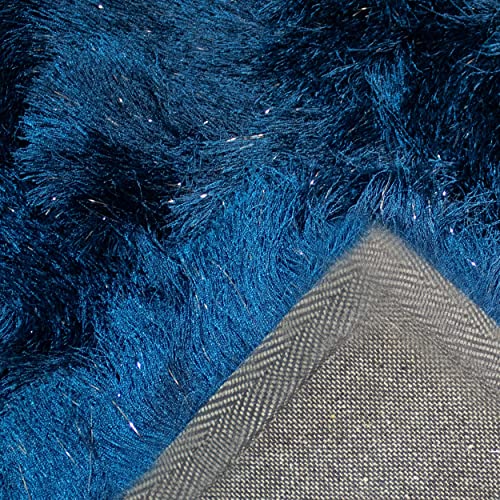 5X7 Feet Navy Blue Dark Blue Color Solid Plush 3D Pile Decorative Designer Area Rug Carpet Bedroom Living Room Indoor Shag Shaggy Shimmer Shiny Glitter Furry Flokati Plush Pile Modern Contemporary #TOP4