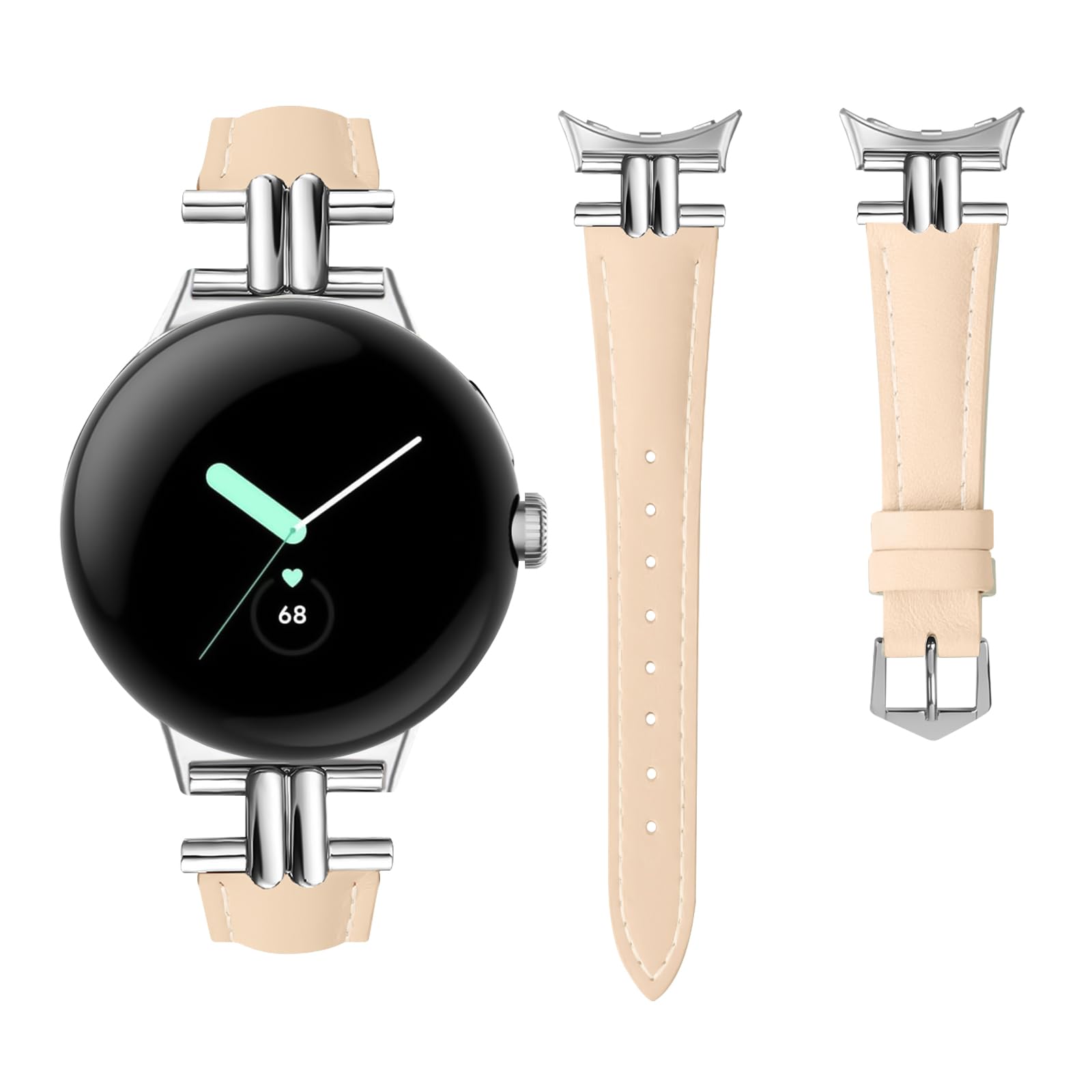 HAYONLIY Leather Slim Band Compatible with Google Pixel Watch 3 41mm Band/Pixel Watch 2 Band/Pixel Watch Band, Thin Dressy Leather Strap with H-Shape