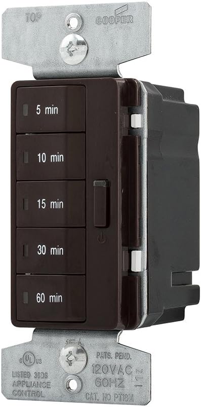 Eaton PT18M-B 1800W 15 Amp 5-Button Minute Timer with Off Single-Pole, Brown